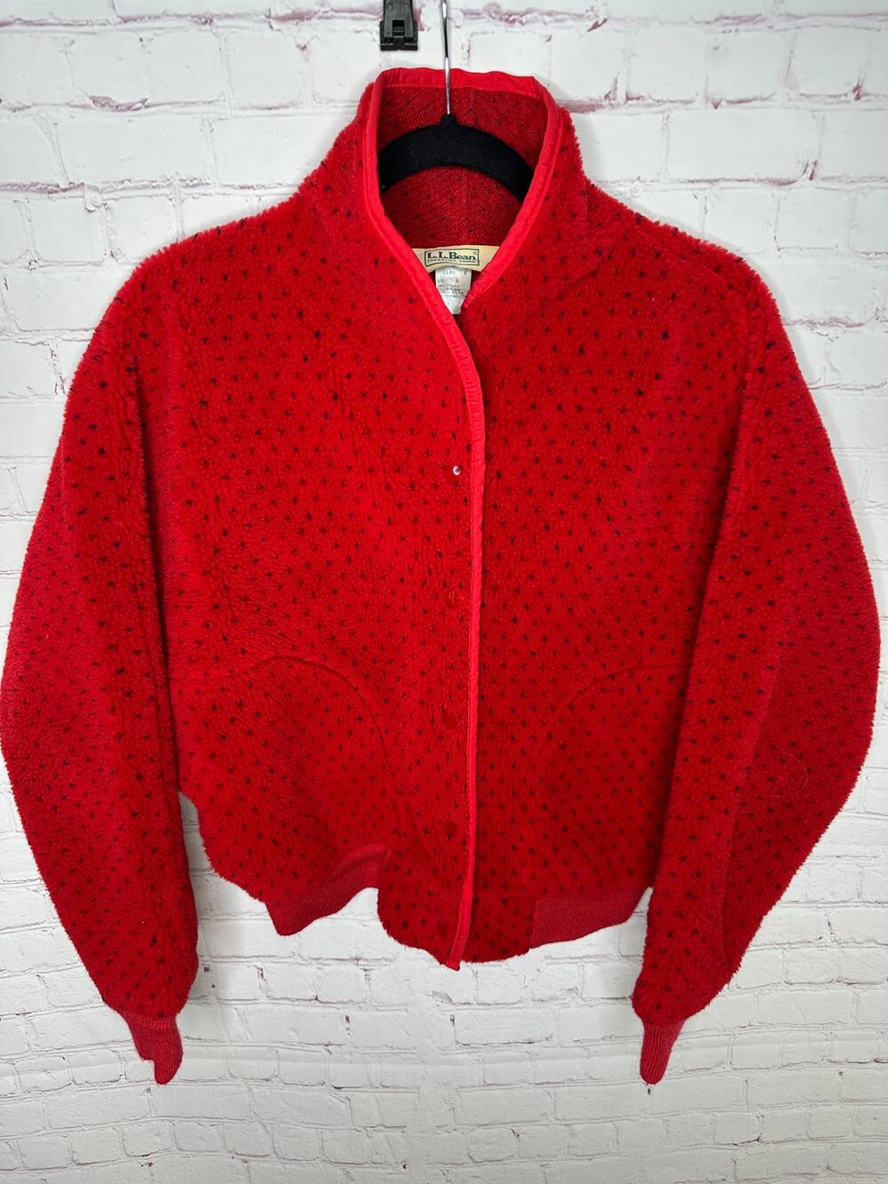 Vintage 1980’s LL Bean Red Dot Fleece Sweatshirt Women's Medium Snap Closure